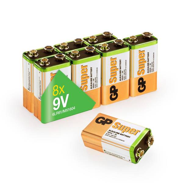 Batteria GP super alcalina da 9 V, confezione da 8