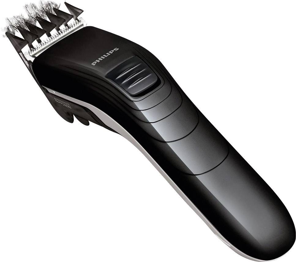 Tagliacapelli elettrico nero con pettine regolabile, ideale per tagliare e sistemare i capelli.