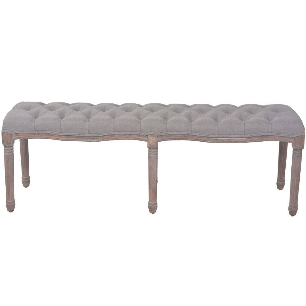 Panca in Lino e Legno Massello 150x40x48 cm Grigio Scuro-2