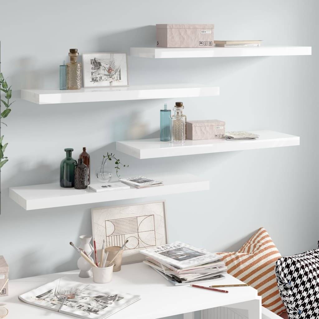 Scaffali a Parete 4 pz Bianco Lucido 80x23,5x3,8 cm in MDF-0