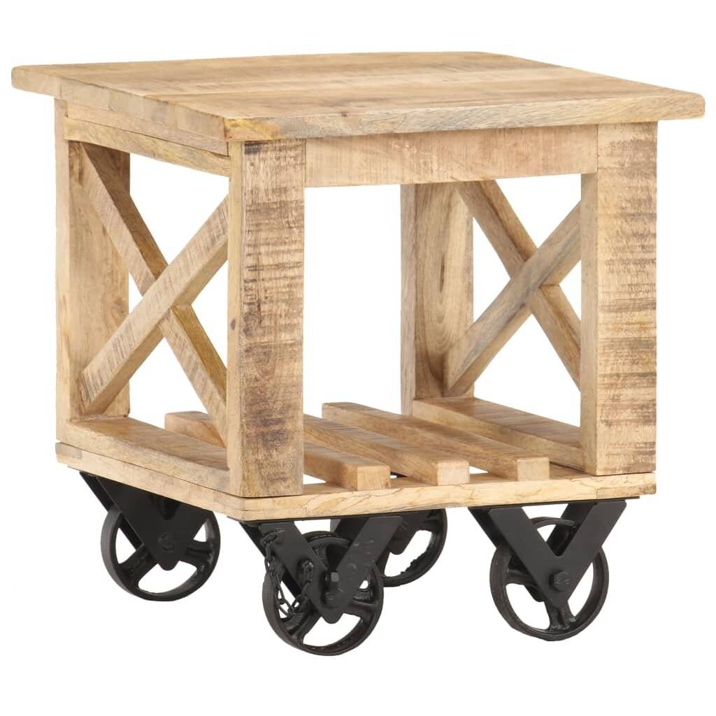 Tavolino Laterale con Ruote 40x40x42cm in Legno di Mango Grezzo-0