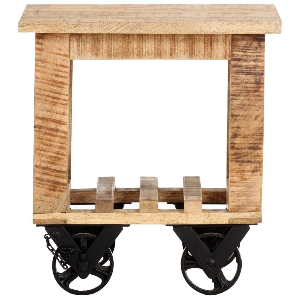 Tavolino Laterale con Ruote 40x40x42cm in Legno di Mango Grezzo-2