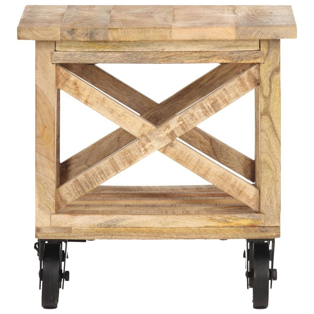 Tavolino Laterale con Ruote 40x40x42cm in Legno di Mango Grezzo-3
