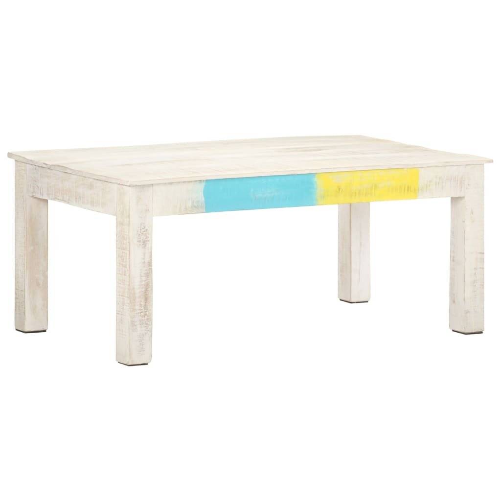 Tavolino da Salotto Bianco 110x60x45 cm in Massello di Mango-6