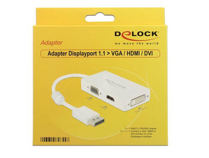 Delock 62655 DisplayPort / VGA / HDMI / DVI Adattatore [1x Spina DisplayPort - 1x Presa VGA, Presa HDMI, Presa DVI 24+1 -2