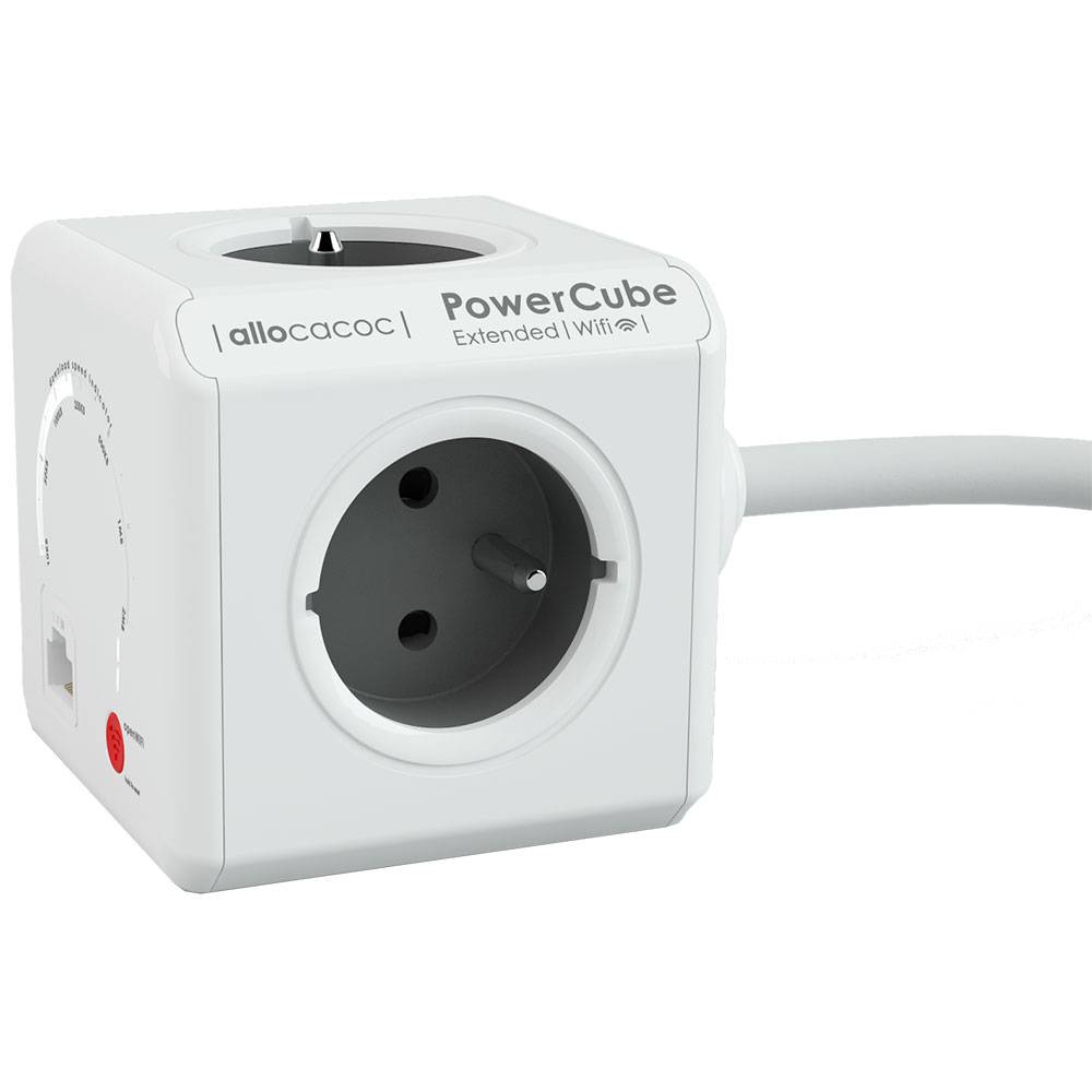 Allocacoc PowerCube Extended WiFi, power distribution unit Type E, 4 sockets, 1.5m, white/grey POWERCUBE EXTENDED WIFI T-0