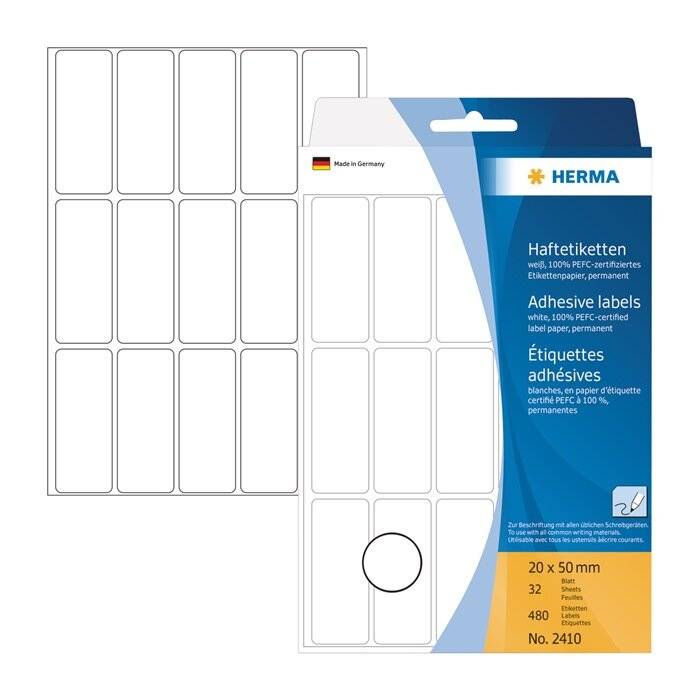 HERMA - Papier - selbstklebend - weiß - 20 x 50 mm 480 Etikett(en) (32 Bogen x 15) Etiketten-9