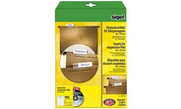 Sigel LP720 - Hängeordneretiketten - weiß - 60 x 21 mm - 185 g/m2 - 156 Stck. (4 Bogen x 39) (LP720)-3