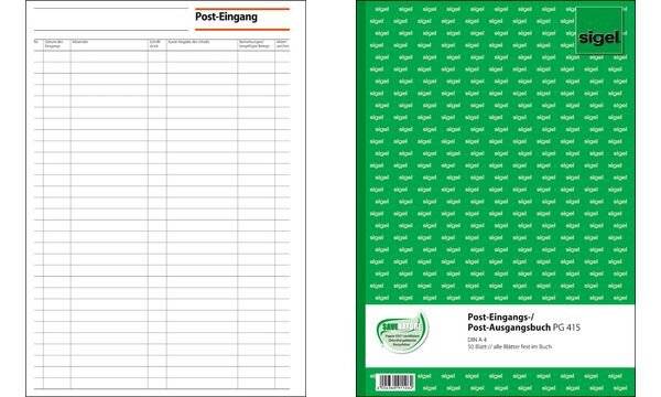 sigel Formularbuch "Post-Eingang-Post-Ausgang", A4, 50 Blatt - für den Markt: D (PG415)-2