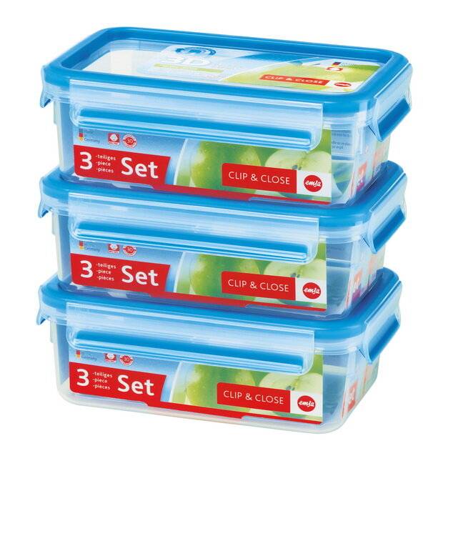EMSA 508558 recipiente per cibo Rettangolare Scatola 1 L Blu, Trasparente 3 pz-1