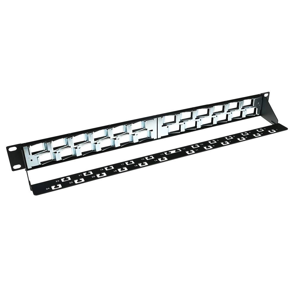 ACT 24 Port Keystone jack 45 degrees patch panel without connectors. Number of sockets: 24 24 port keystone panel 45 deg-1