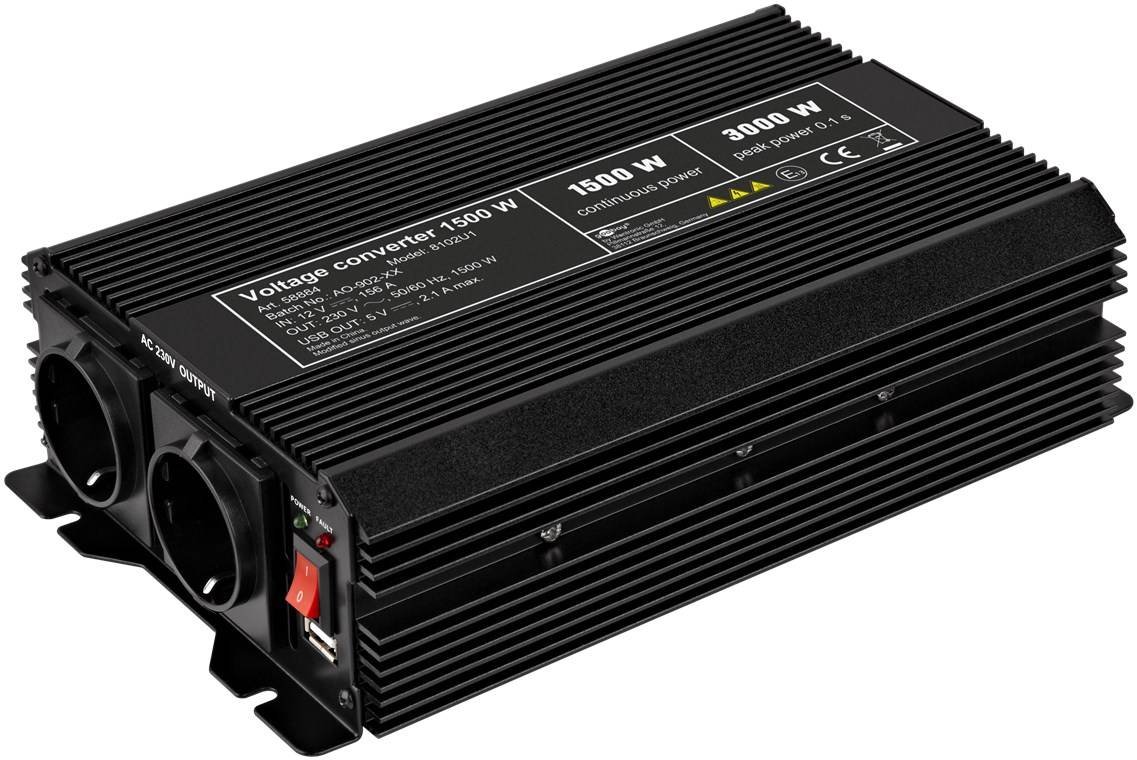 Goobay Inverter Soft Start Onda Sinusoidale Modificata DC/AC (12V-230V / 1500W) trasforma 12 V CC in 230 V AC