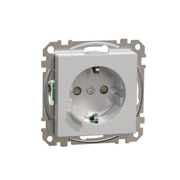 Presa elettrica europea in argento con messa a terra, montabile. Adatta per prese standard in ambienti residenziali e commerciali.