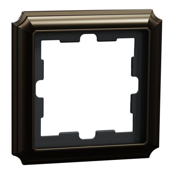Cornice nera, quadrata, con bordi smussati e un'apertura centrale. Adatta per interruttori o prese elettriche.