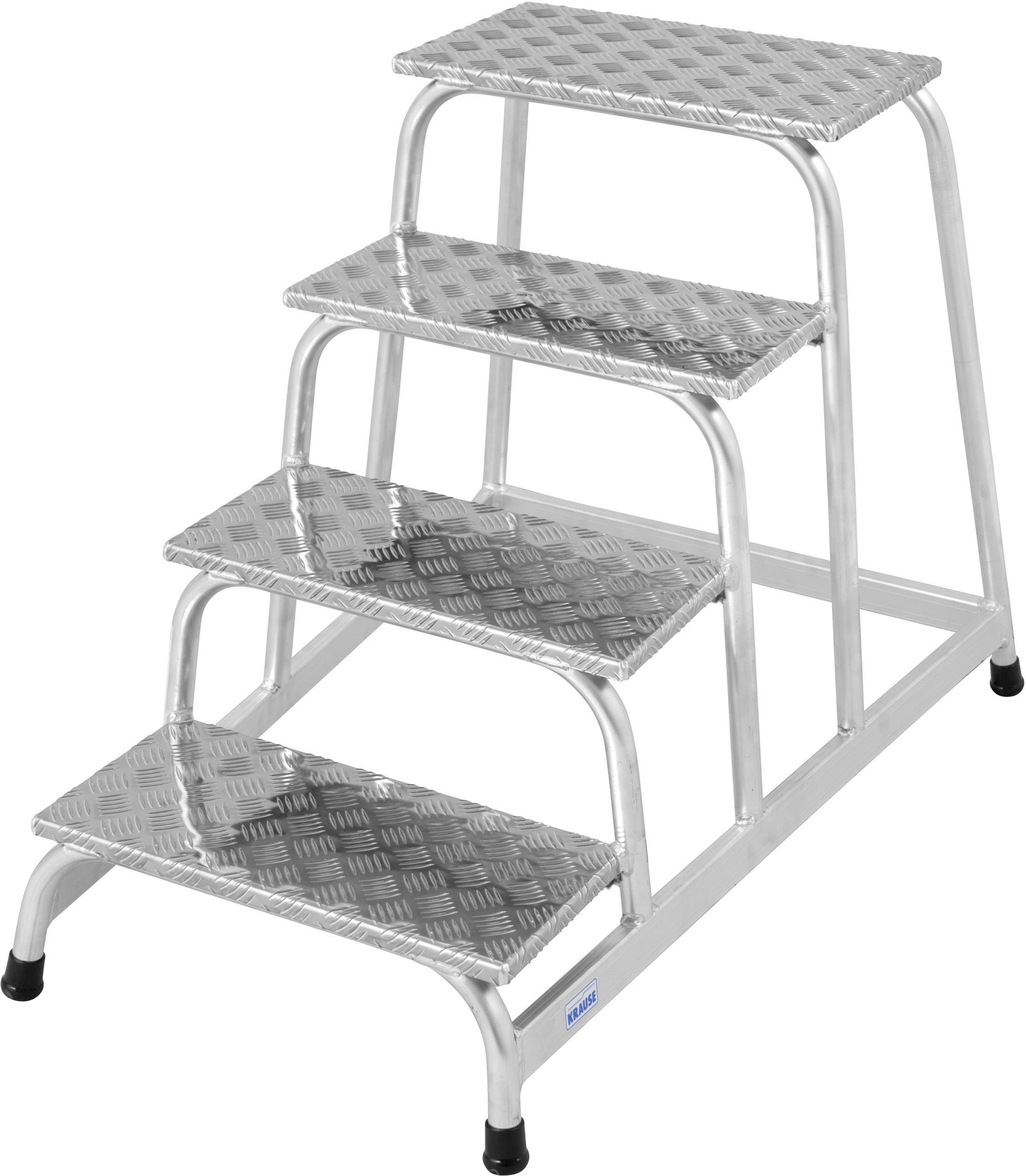 Scala a 4 gradini in alluminio con superficie antiscivolo su ogni gradino.