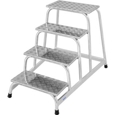 Scala a 4 gradini in alluminio con superficie antiscivolo su ogni gradino.