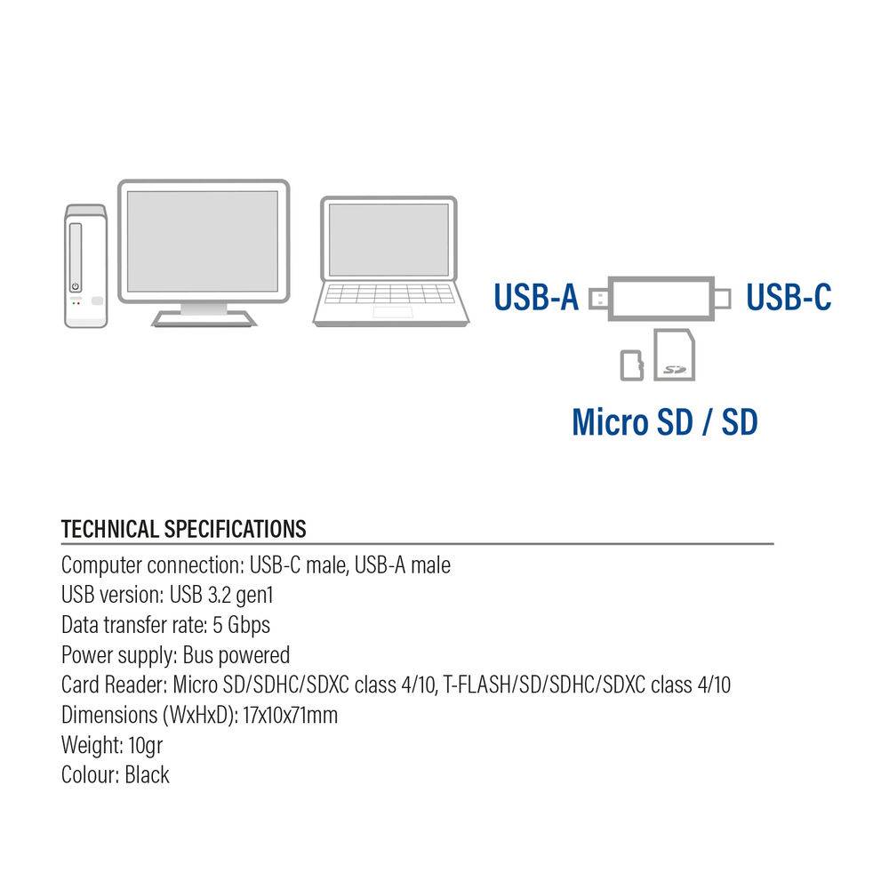 ACT AC6375 heugenkaartlezer USB 3.2 Gen 1 (3.1 Gen 1) Nero-2