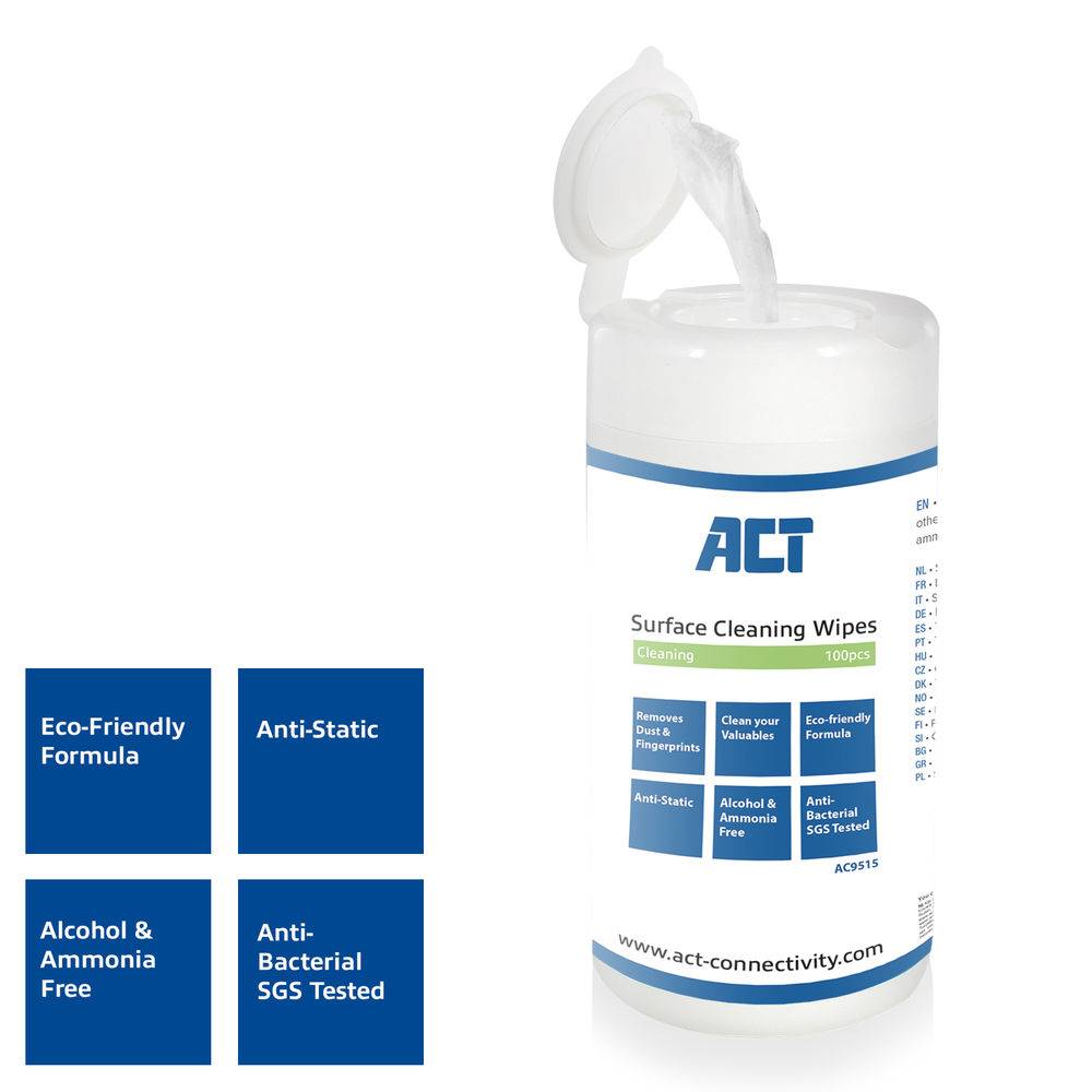 ACT AC9515 kit di pulizia per computer LCD/LED/Plasma, telefono cellulare/smartphone, tablet PC Doekjes voor apparatuurr-2
