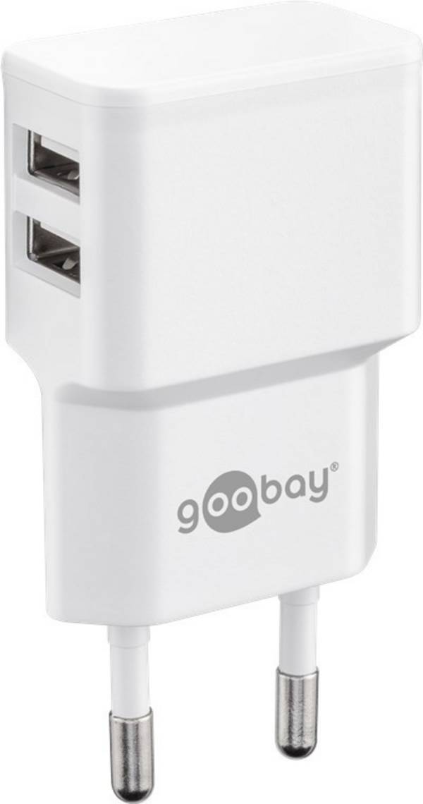 Caricabatterie doppio USB 2,4 A, 2 uscite USB, bianco