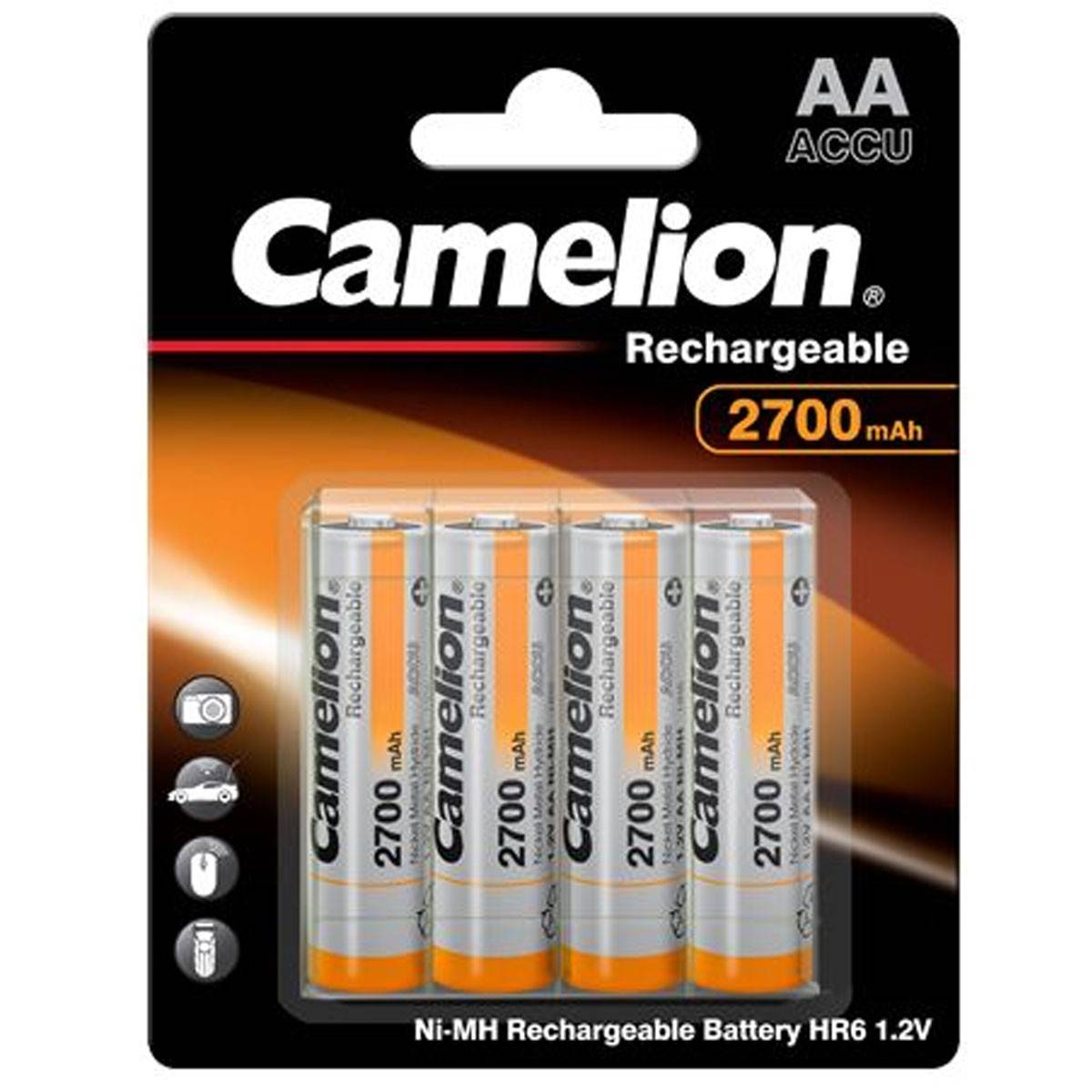 Batteria AA, Mignon LR6, HR6, NiMH fino a 2700mAh in blister da 4, dimensioni 50,5x14,1mm-4