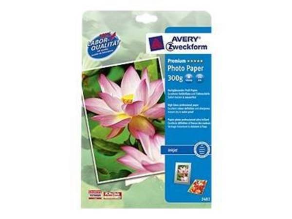 Avery Zweckform Premium Inkjet Photo Paper 2482 - Hochglänzend - weiß - A4 (210 x 297 mm) - 300 g/m² - 20 Blatt Fotopapi