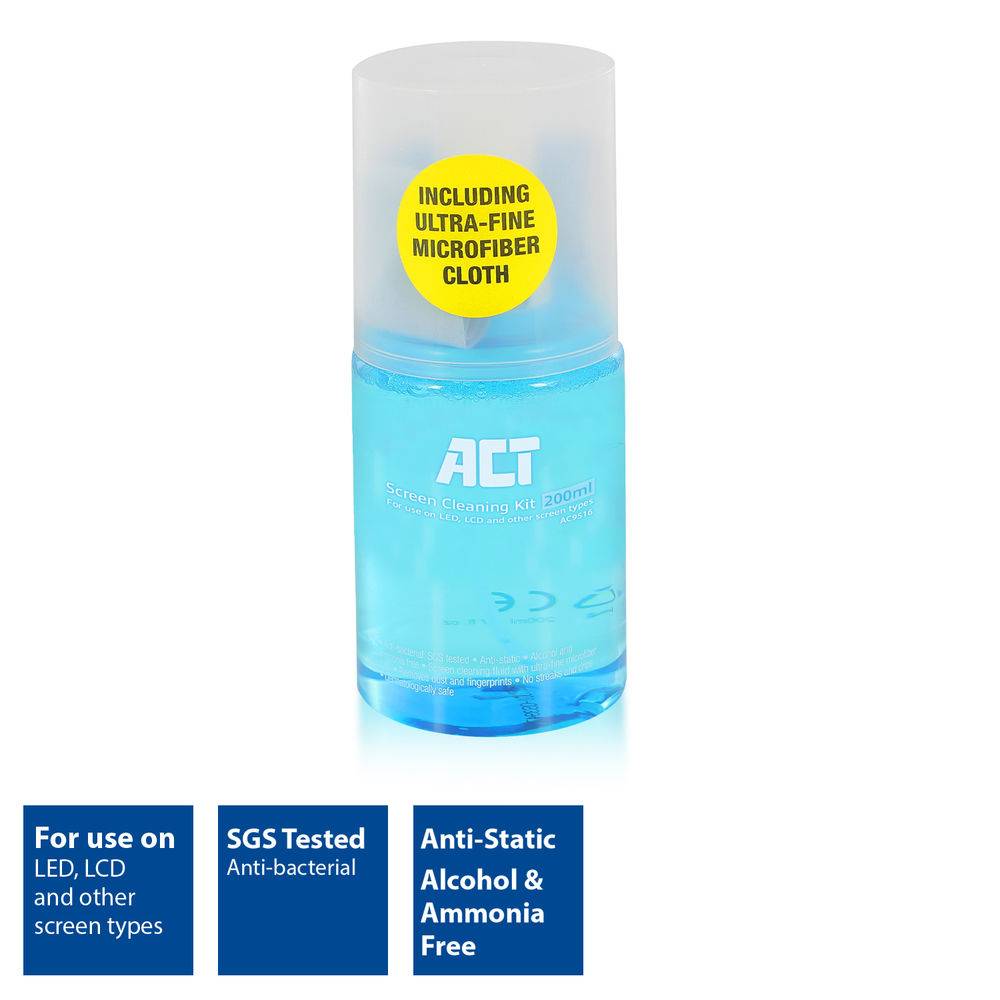 ACT AC9516 kit pulizia computer LCD/LED/Plasma, LCD/TFT/Plasma, schermi immagine/plastica spray per pulizia apparecchi 2-0