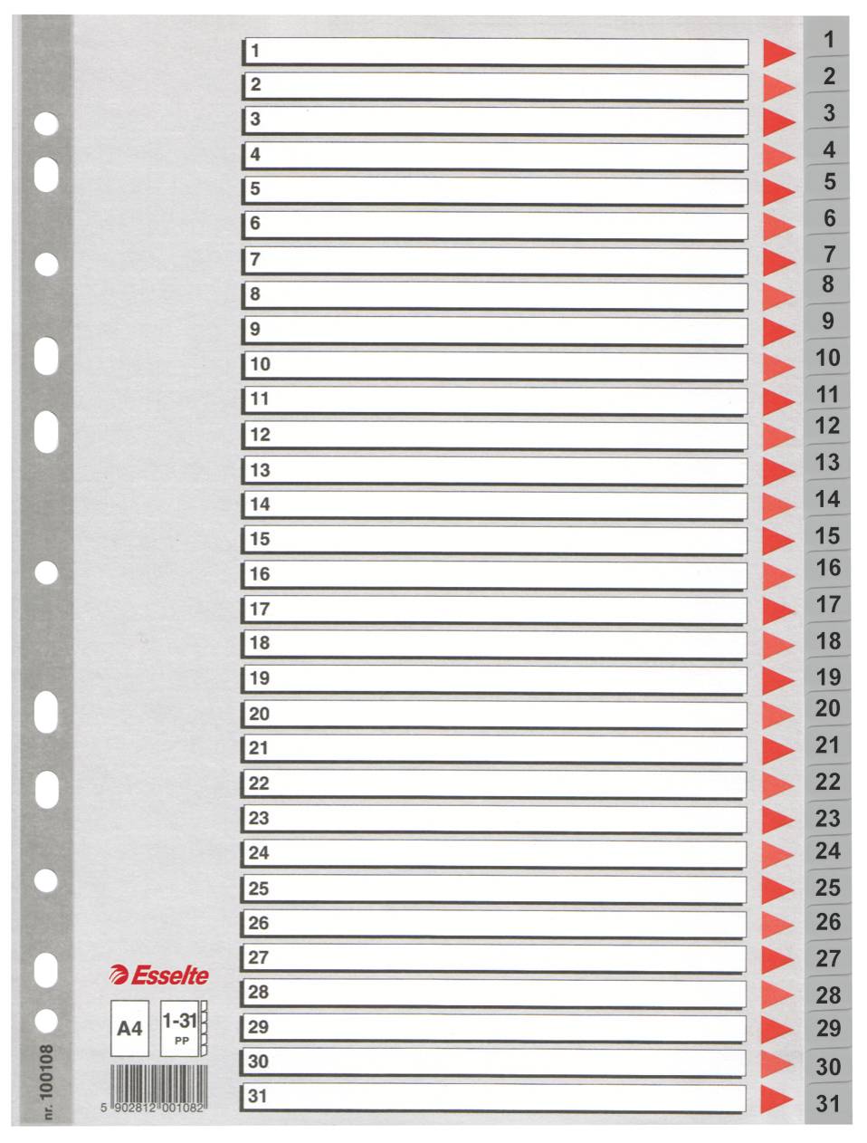 Divisori per rubrica Esselte A4 PPL numerica 1-31 100108-1