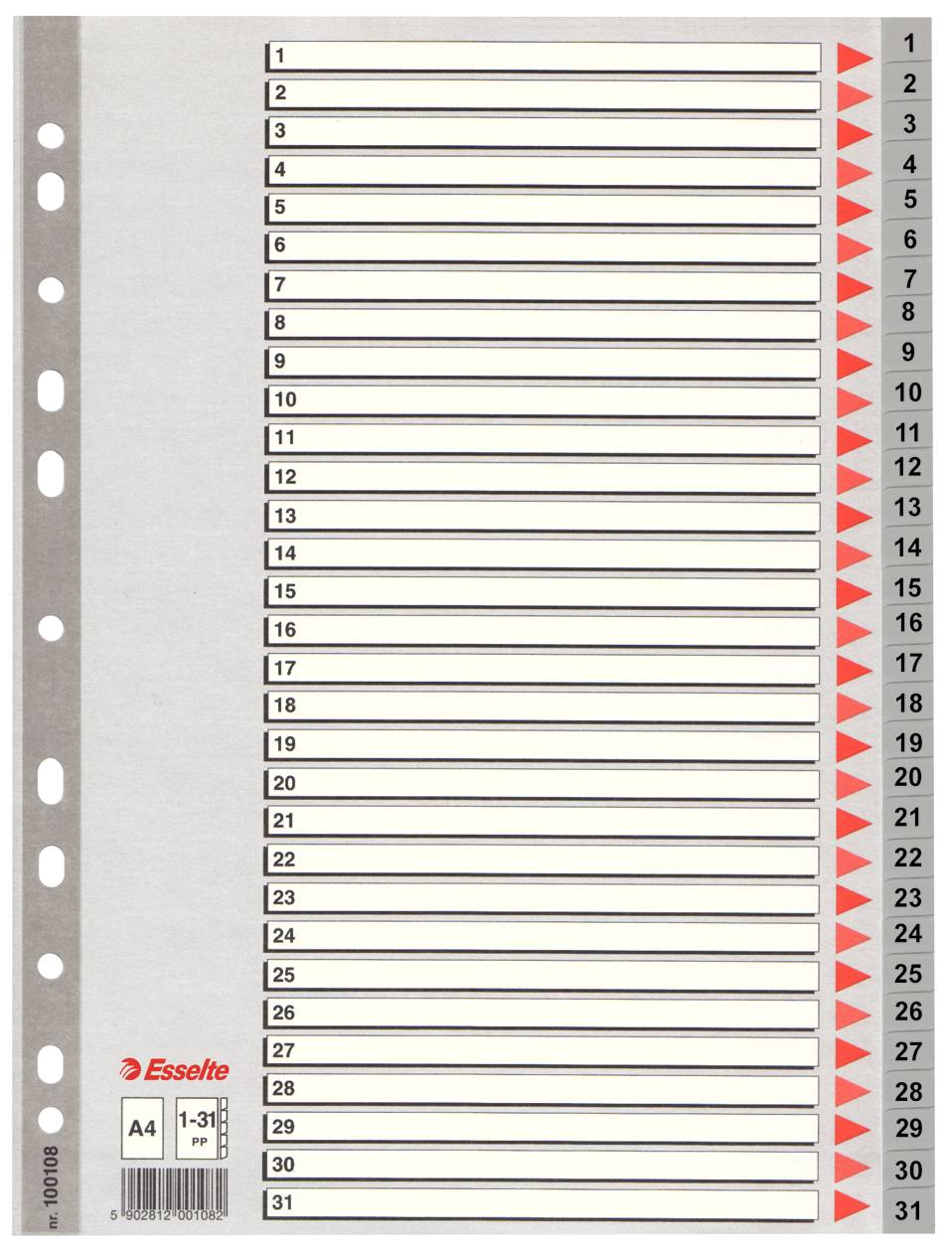 Divisori per rubrica Esselte A4 PPL numerica 1-31 100108-2