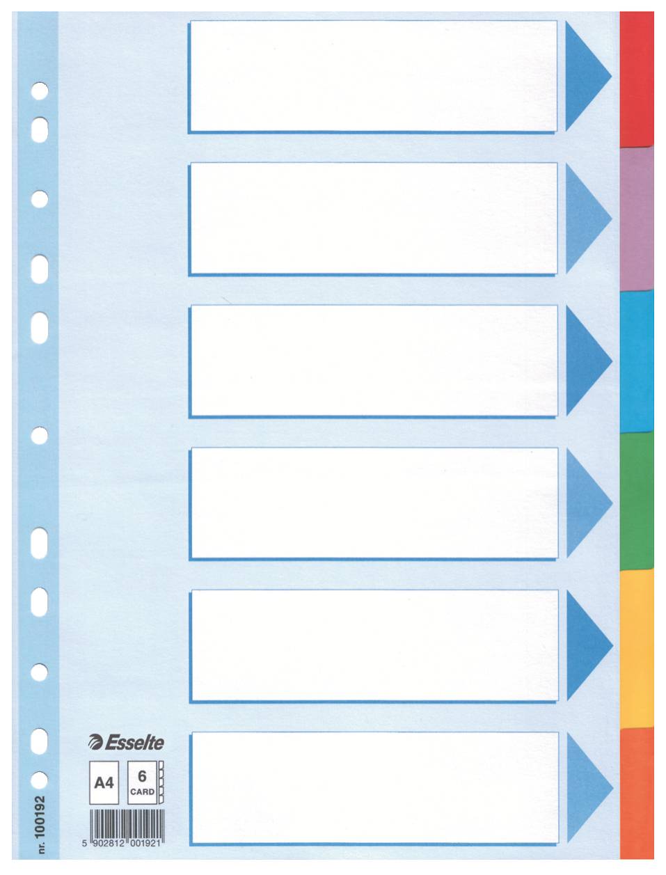 Intercalare in Cartoncino Esselte - A4 - 6 Tasti - 100192 (Multicolore)-1