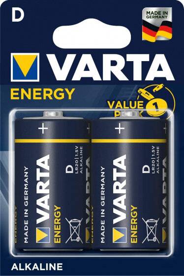 Batteria alcalina Varta Energy, mono, D, LR20, 1,5 V, pacco da 2-0