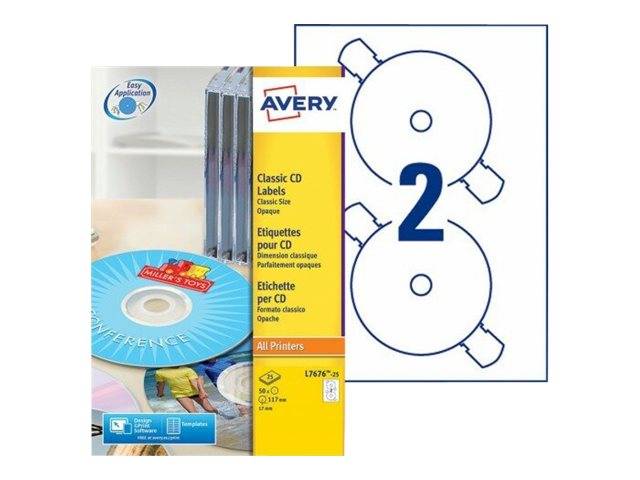 AVERY Zweckform Etichette per CD Etichette per CD, 117 mm bianco, 50 pezzi. L7676-25 bianco-0