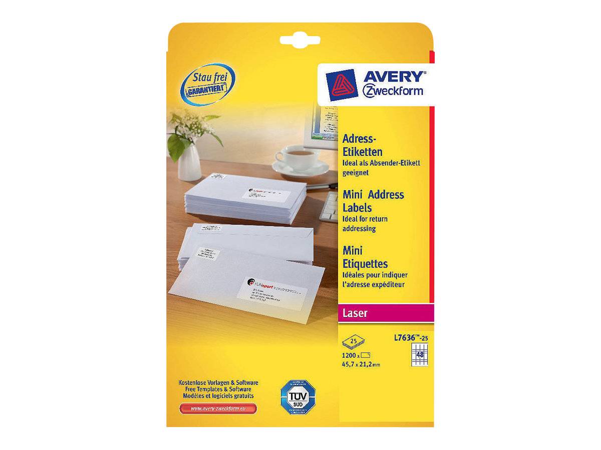 Avery L7636-25 etichetta autoadesiva Rettangolo con angoli arrotondati Permanente Bianco 1200 pz-0