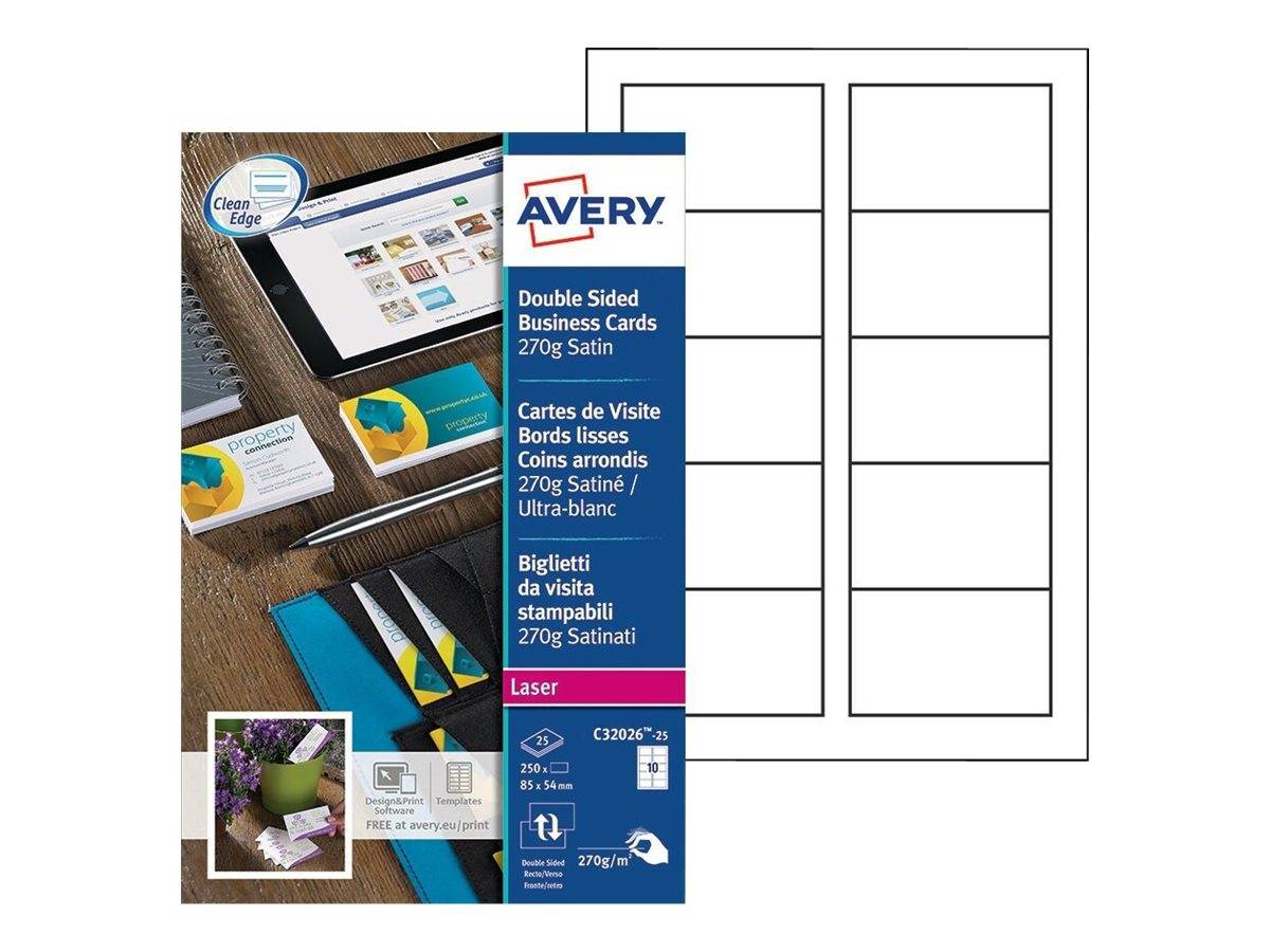 Avery C32026-25 biglietto da visita Laser/Inkjet Cartoncino Bianco 25 pz-0