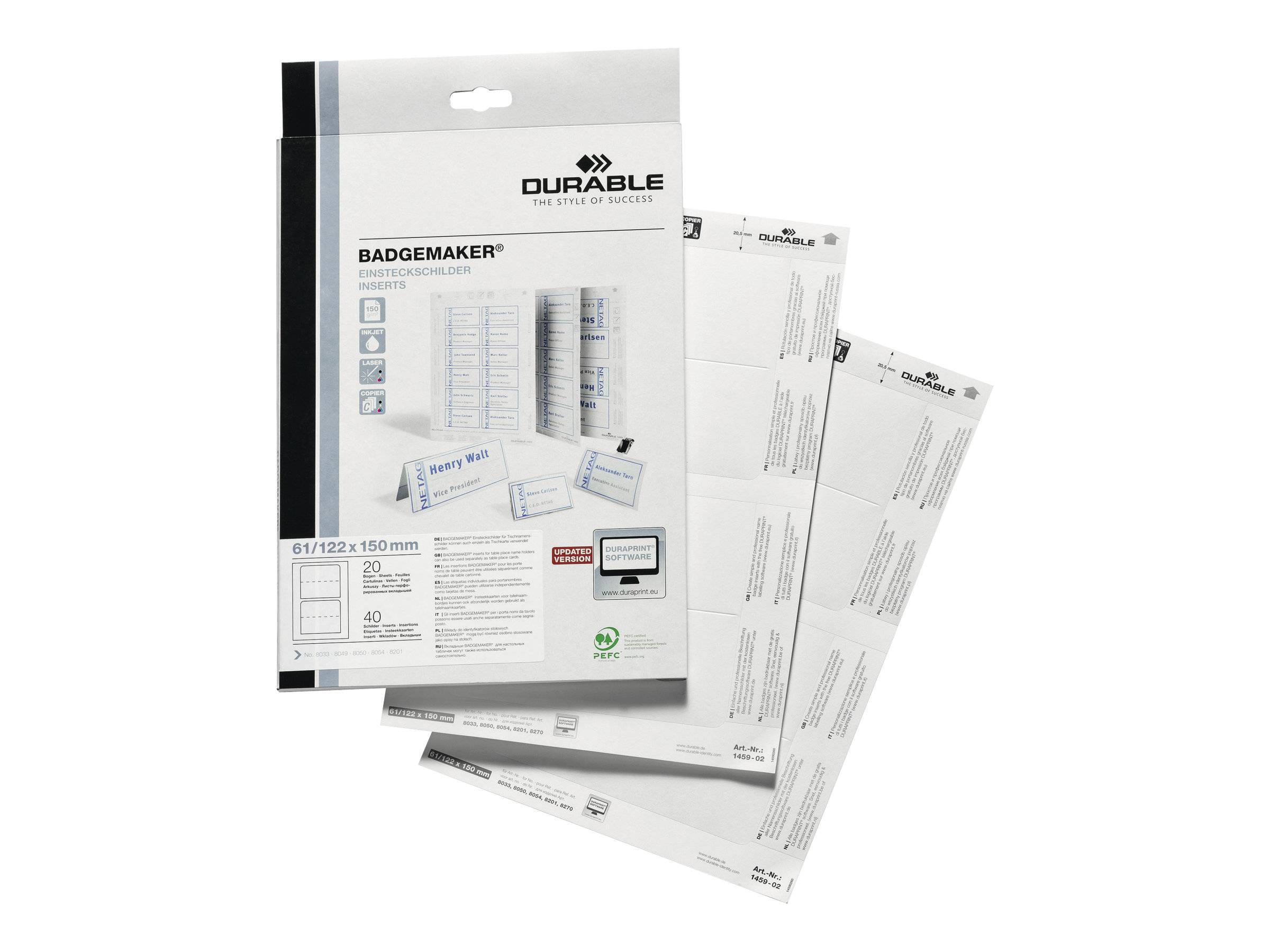 DURABLE - Weiß - 122 x 150 mm - 150 g/m² - 40 Karte(n) (20 Bogen x 2) Namensbadge-Karten-0