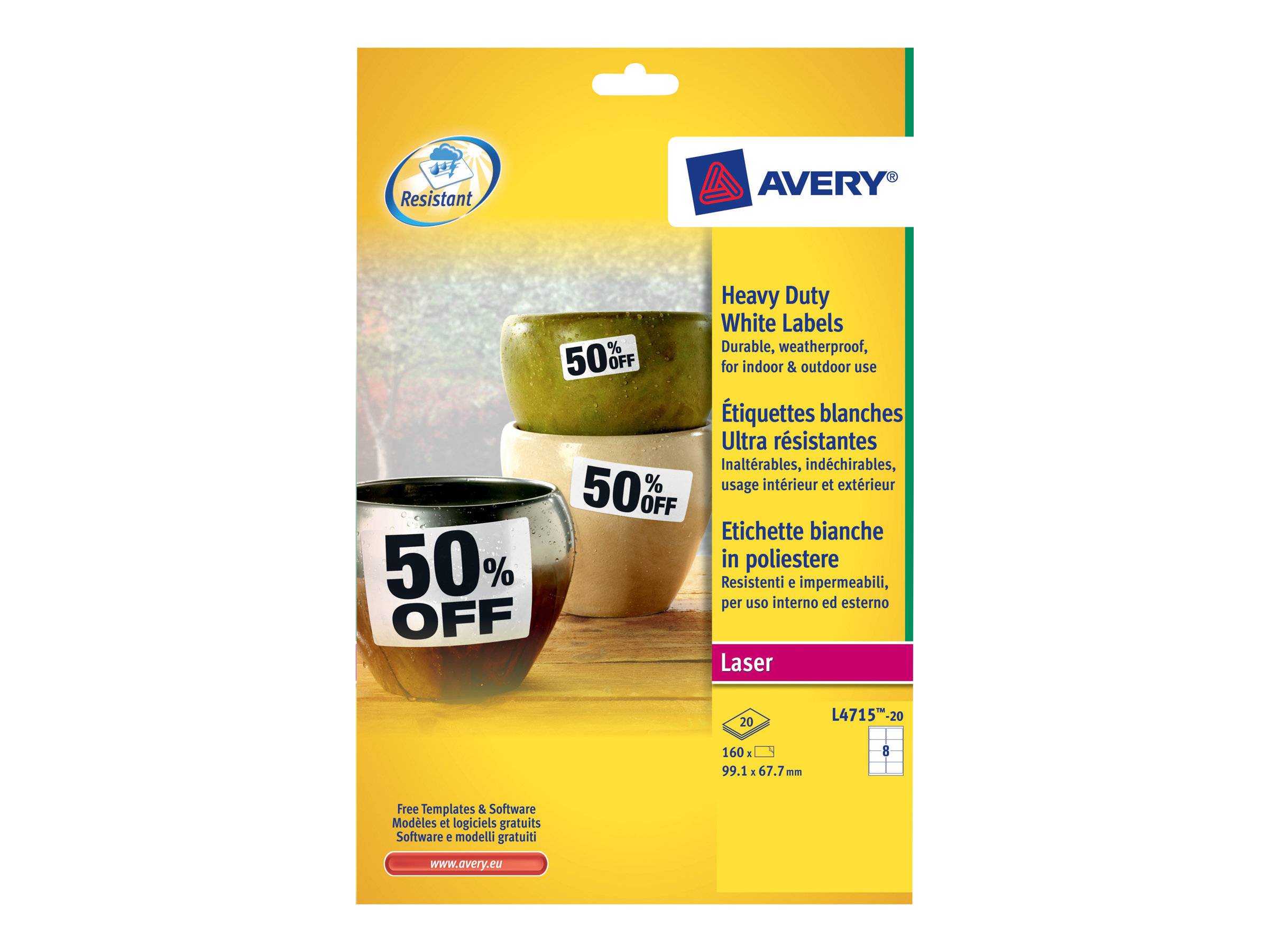 AVERY Nutzform Etichette resistenti alle intemperie Etichette resistenti alle intemperie.99,1x67,7 160 99,1 x 67,7 mm bi-0