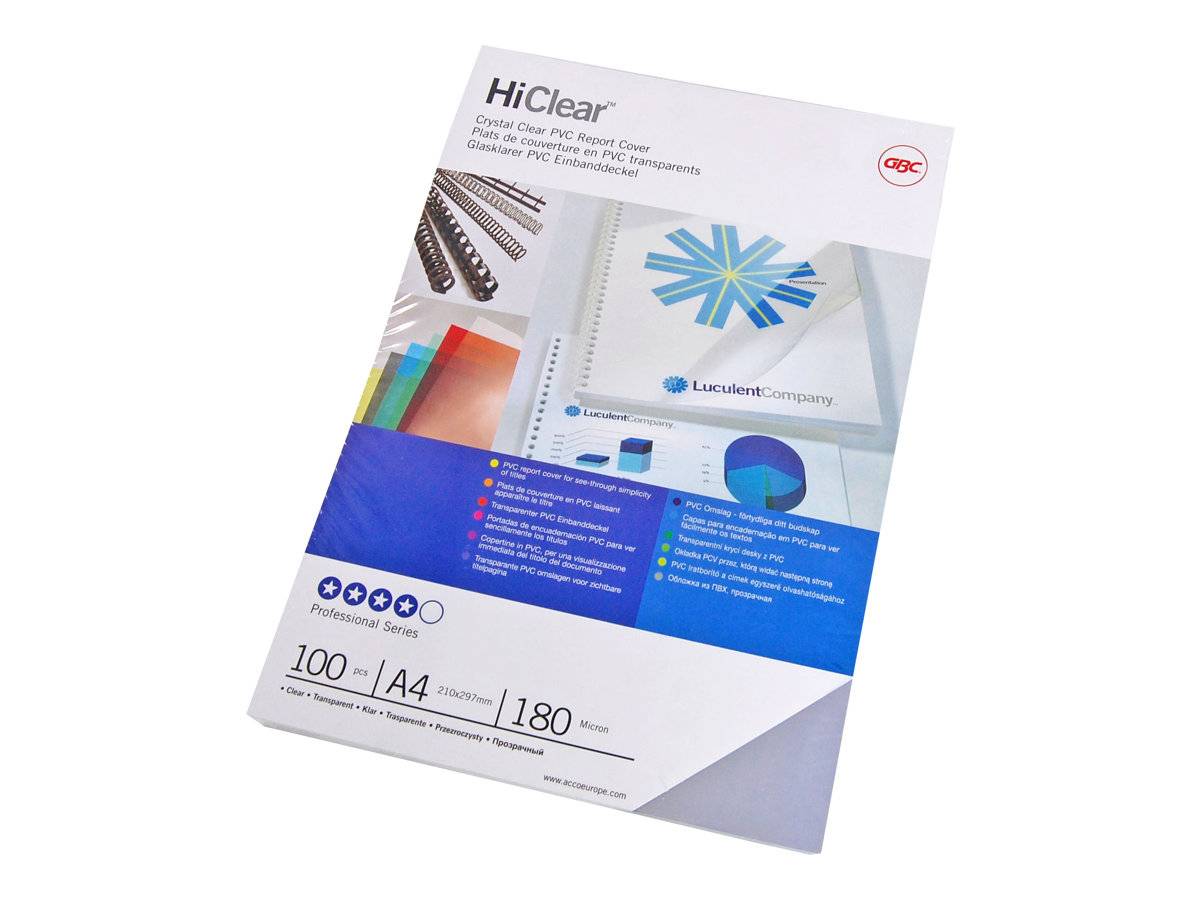 Copertine per rilegatura GBC Hiclear in pvc A4 200 my trasparente conf da 100 copertine - CE012080E-0