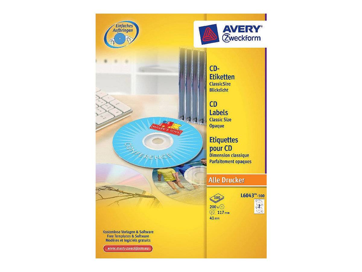 AVERY Nutzform Etichette per CD Etichette per CD, bianche, 117 mm 200 pezzi L6043-100 bianco-2