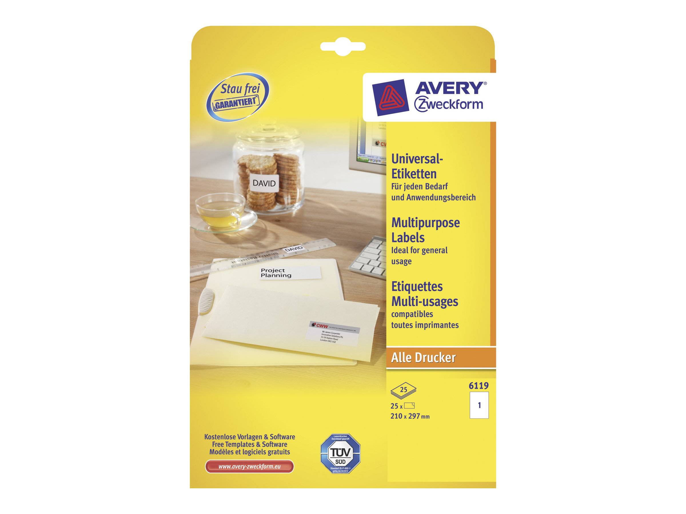 Etichette universali AVERY Nutzform 6119 210,0 x 297,0 mm bianco
