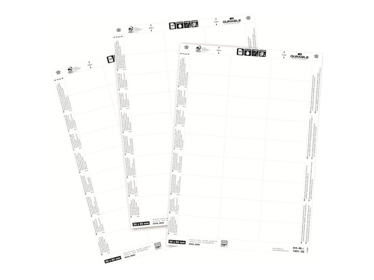 DURABLE - Weiß - 30 x 60 mm - 150 g/m² - 540 Karte(n) (20 Bogen x 27) Namensbadge-Karten - für P/N: 8006-19, 8009-19, 86-2