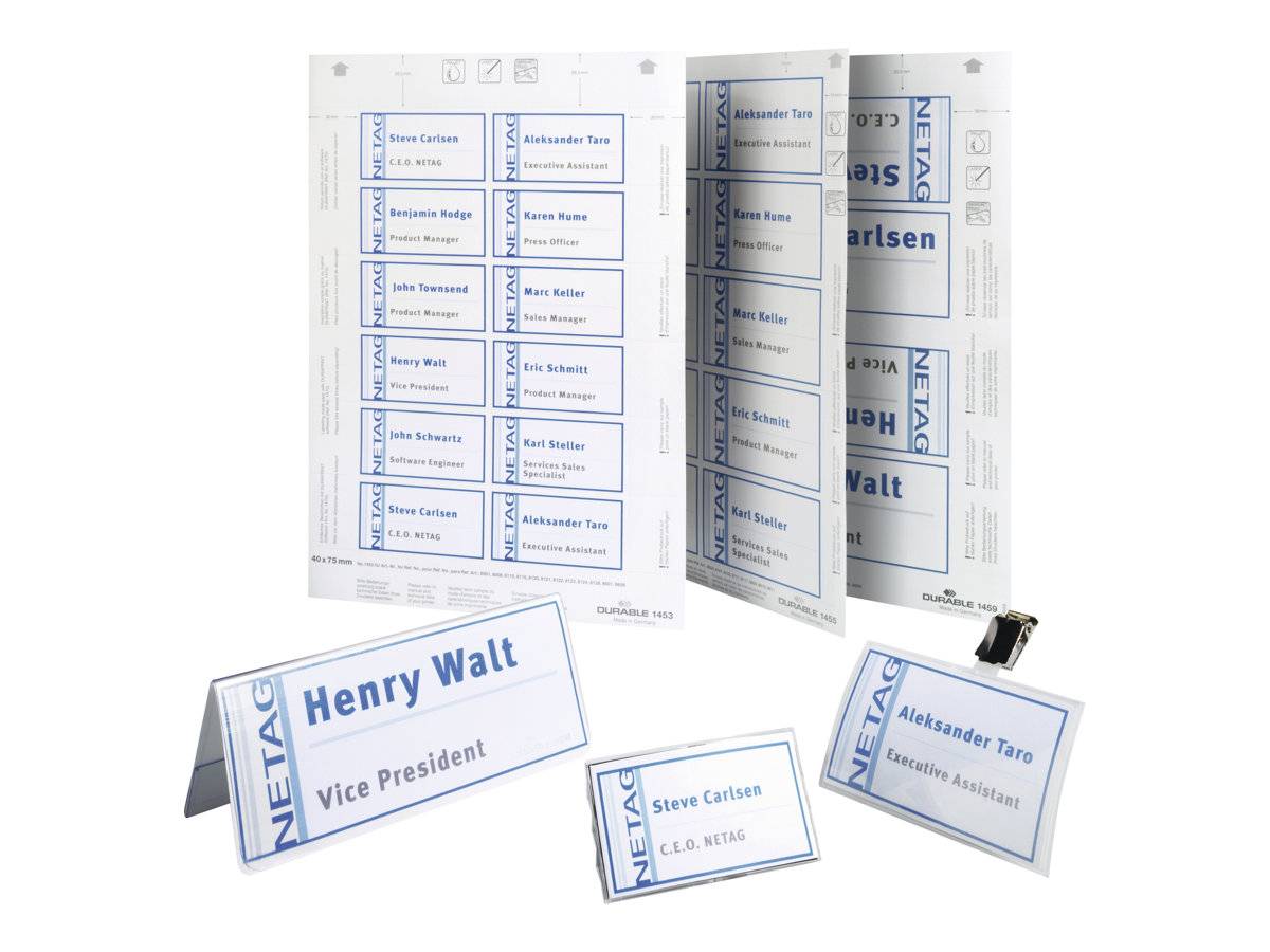 DURABLE - Weiß - 30 x 60 mm - 150 g/m² - 540 Karte(n) (20 Bogen x 27) Namensbadge-Karten - für P/N: 8006-19, 8009-19, 86-3