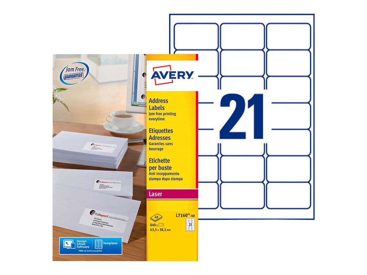 Etichette per indirizzi AVERY Zweckform L7160-40 63,5 x 38,1 mm bianco-0