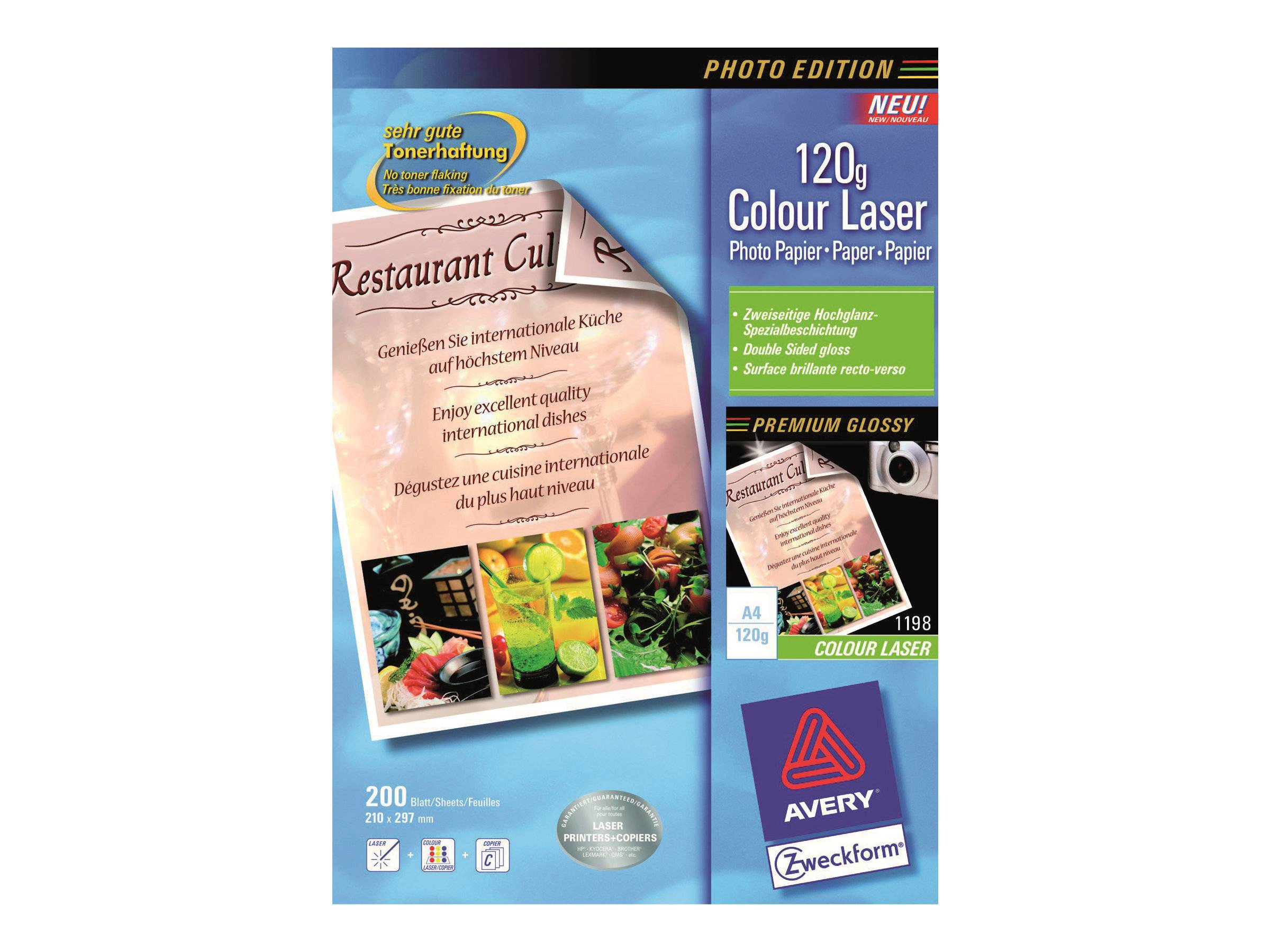 Avery Premium Colour Laser Photo Paper 120 g/m² carta inkjet A4 (210x297 mm) Lucida Bianco-0