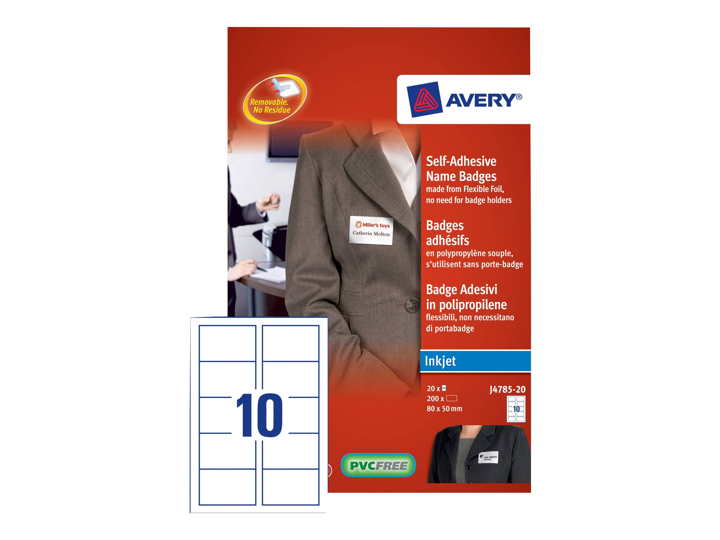 Etichette portanome AVERY Nutzform J4785-20 80,0 x 50,0 mm bianco-0