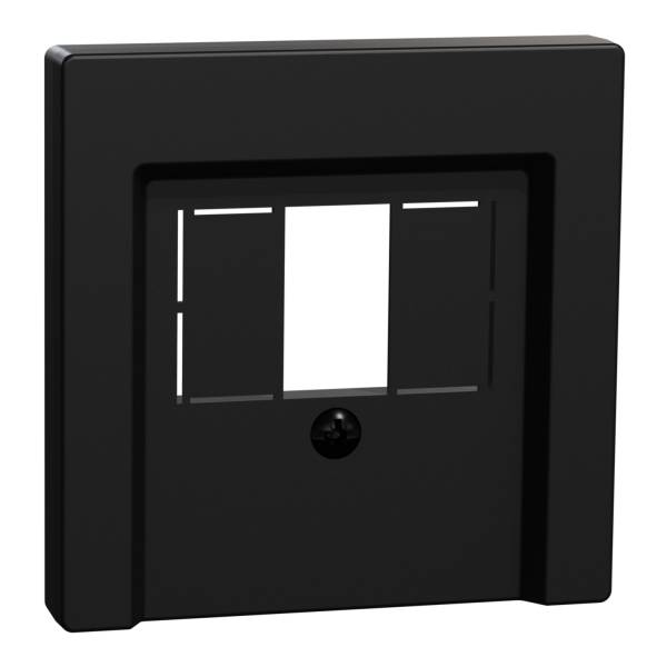 Un telaio nero in plastica con fori per l'installazione di connessioni di rete, ideale per installazioni in ufficio o domestiche.