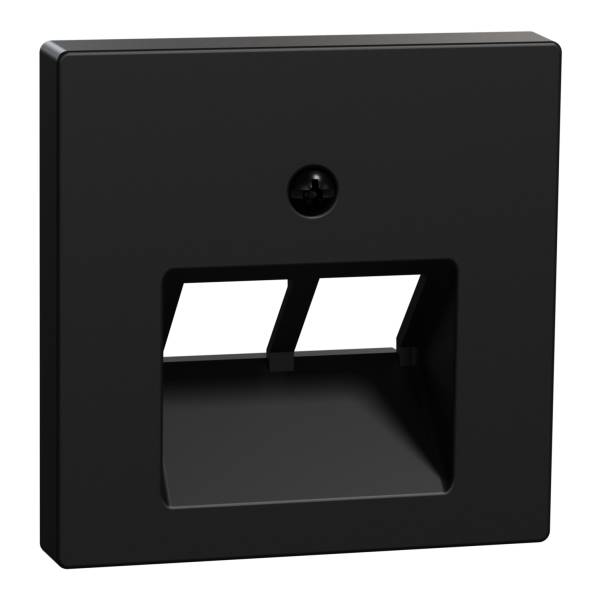 Pannello a telaio da parete nero con due aperture rettangolari, idoneo per l'installazione di connessioni di rete o telefoniche.