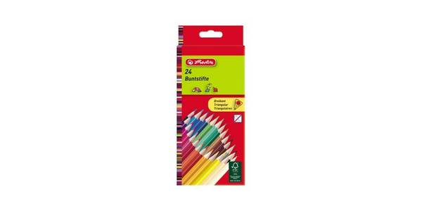 herlitz Dreikant-Buntstifte, 24er Karton-Etui aus Lindenholz, lackiert, FSC-Zertifiziert, sortiert in den (10412039)