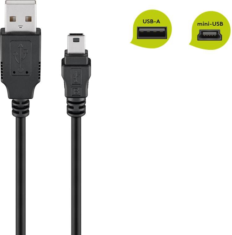Goobay Cavo di sincronizzazione e di ricarica mini USB, Nero 1 m spina USB 2.0 (tipo A) > Spina USB 2.0 mini (tipo B, 5-2
