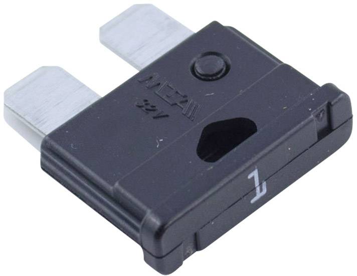 Un tappo di sicurezza nero con due contatti metallici. Contiene il marchio '32V' e un simbolo sul lato anteriore. Adatto per applicazioni elettriche.