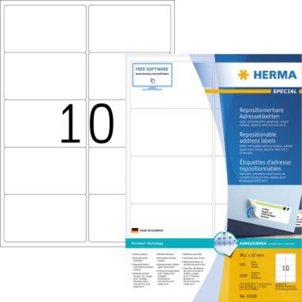 HERMA Special - Neu positionierbare Adressklebeetiketten - weiß - 99,1 x 57 mm 1000 Etikett(en) (100 Bogen x 10) (10316)