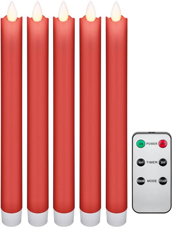 Set Goobay di 5 candele a LED rosse in vera cera, incluso telecomando: soluzione di illuminazione bella e sicura per...-0